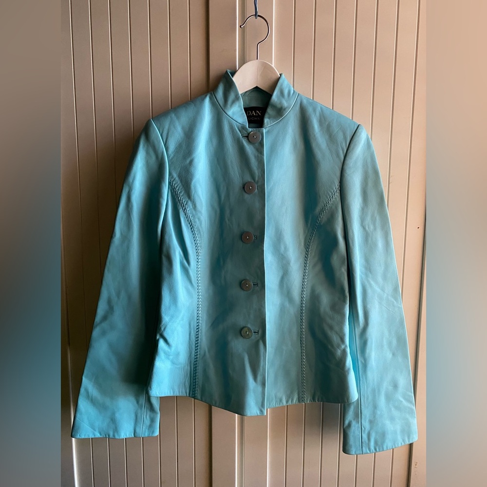 vintage Dana Buchman turquoise leather jacket